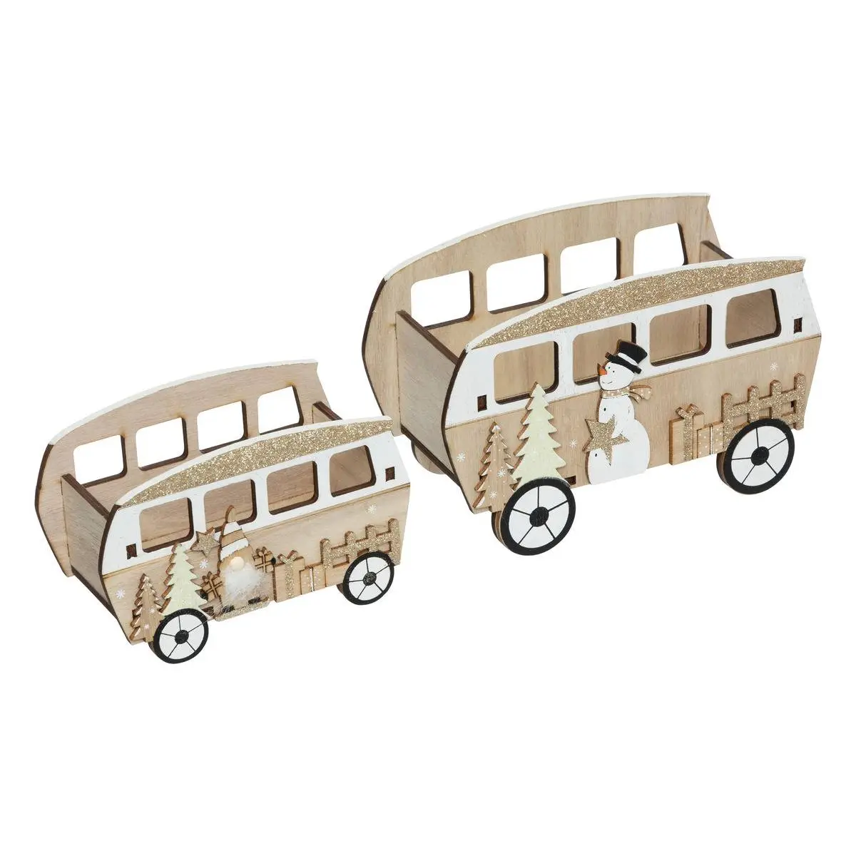 CAGETTE BOIS BUS BLC X2 FEERIC LIGHTS & CHRISTMAS