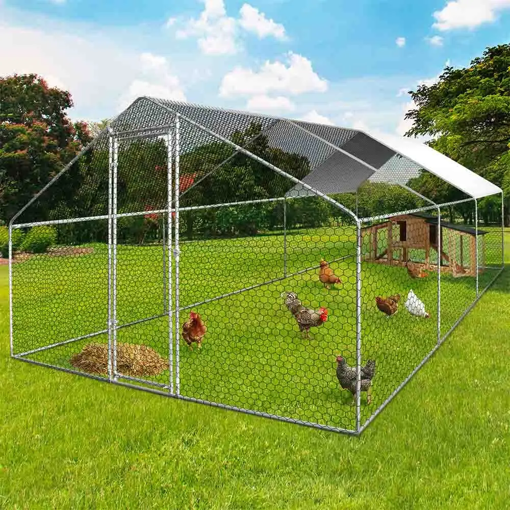 Enclos poulailler extérieur 18 m² – Volière en acier galvanisé 6×3 m avec porte sécurisée et toit grillagé – Terre Jardin