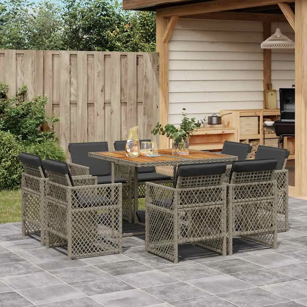 Ensemble à manger de jardin 9 pcs coussins gris résine tressée vidaXL 3210842