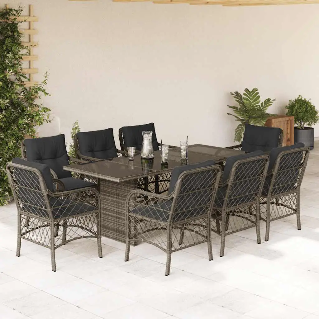 Ensemble à manger de jardin 9 pcs coussins gris résine tressée vidaXL 3212061