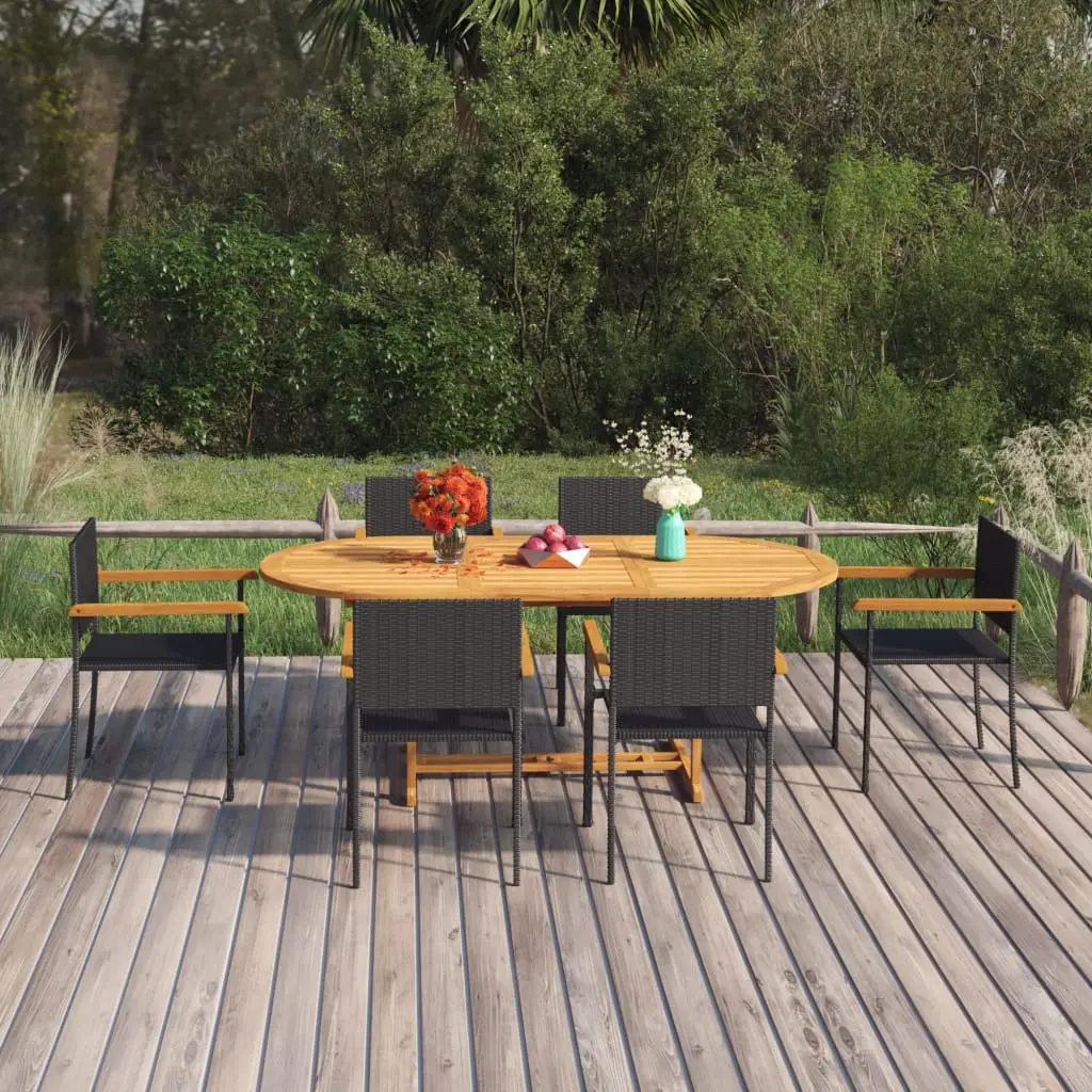 Ensemble à manger de jardin 7 pcs Résine tressée Noir vidaXL 3070765