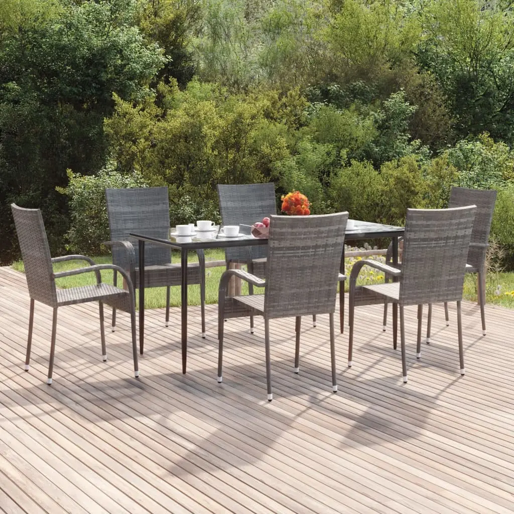 Ensemble à manger de jardin 7 pcs Gris Résine tressée vidaXL 3156677