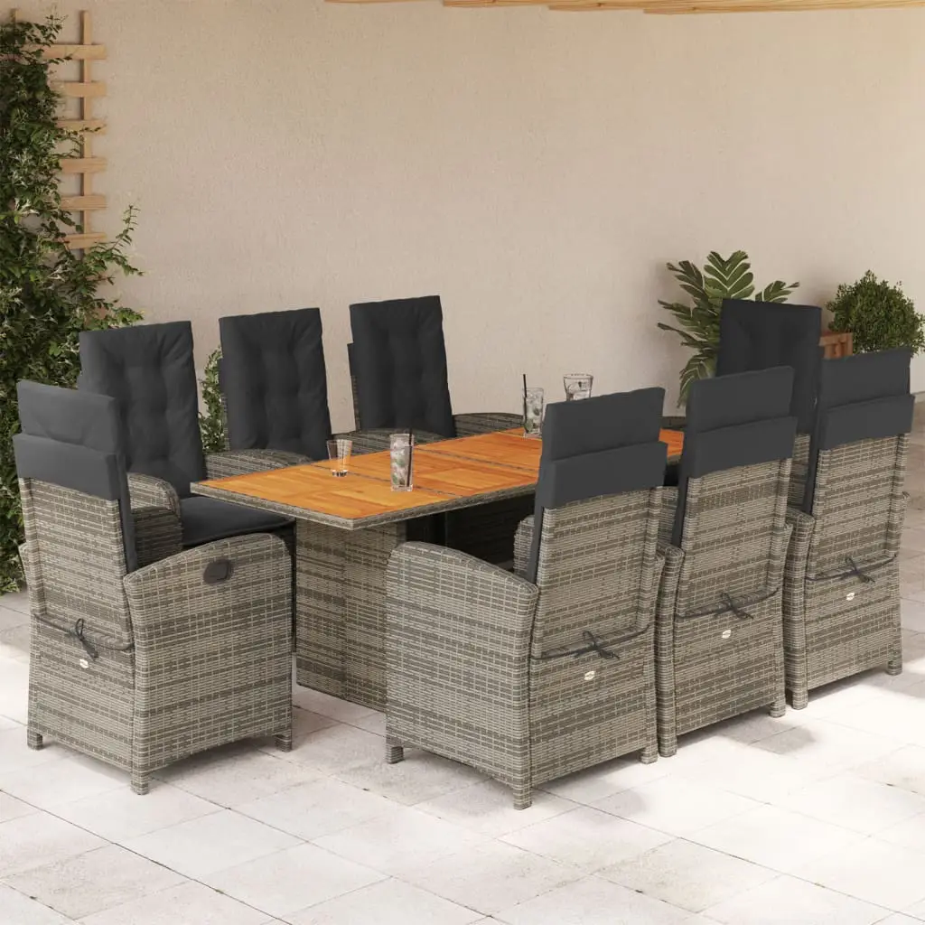 Ensemble à manger de jardin 9 pcs coussins gris résine tressée vidaXL 3212280