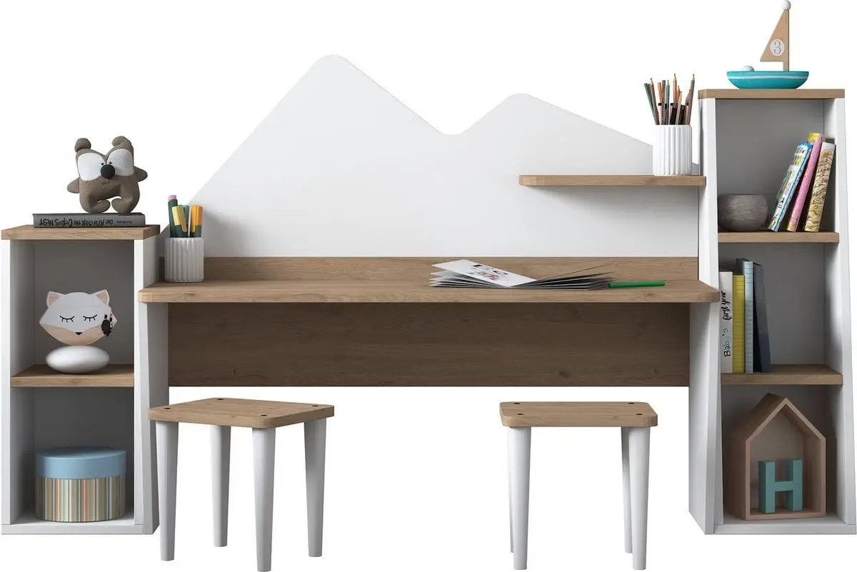 ensemble bureau enfant avec tabouret blanc et bois
