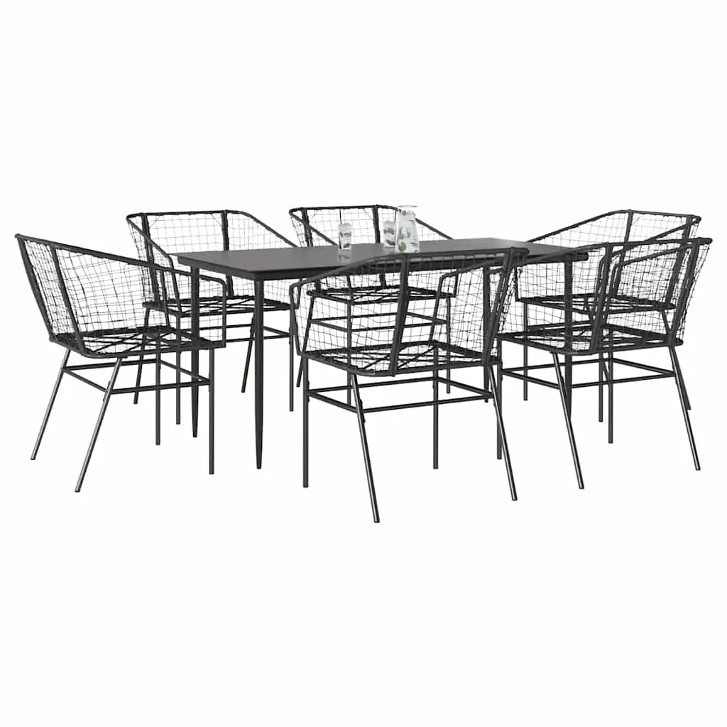 Ensemble à manger de jardin 7pcs noir poly rotin verre vidaXL 3334489