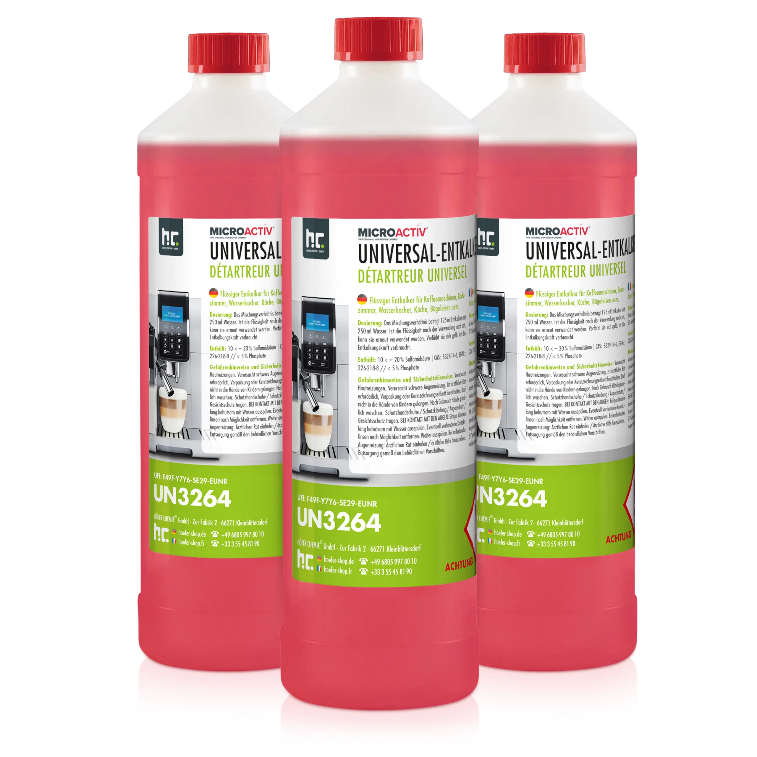 Détartrant universel Microactiv® avec indicateur de couleur en bouteille de 1 L x 3