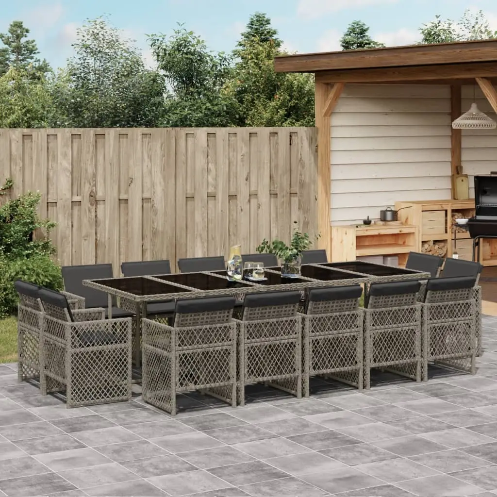 Ensemble à manger de jardin 15 pcs coussins gris résine tressée vidaXL 3210872