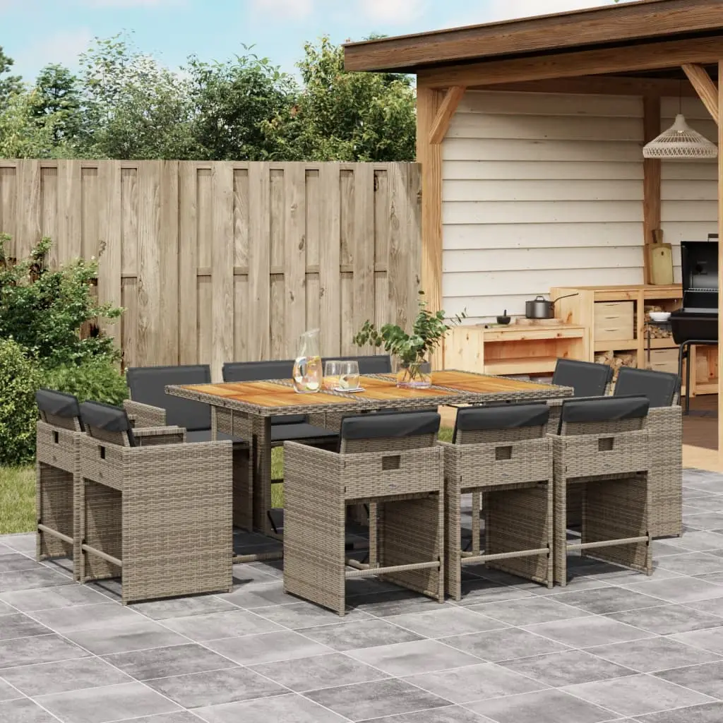 Ensemble à manger de jardin 11pcs avec coussins gris poly rotin vidaXL 3277981
