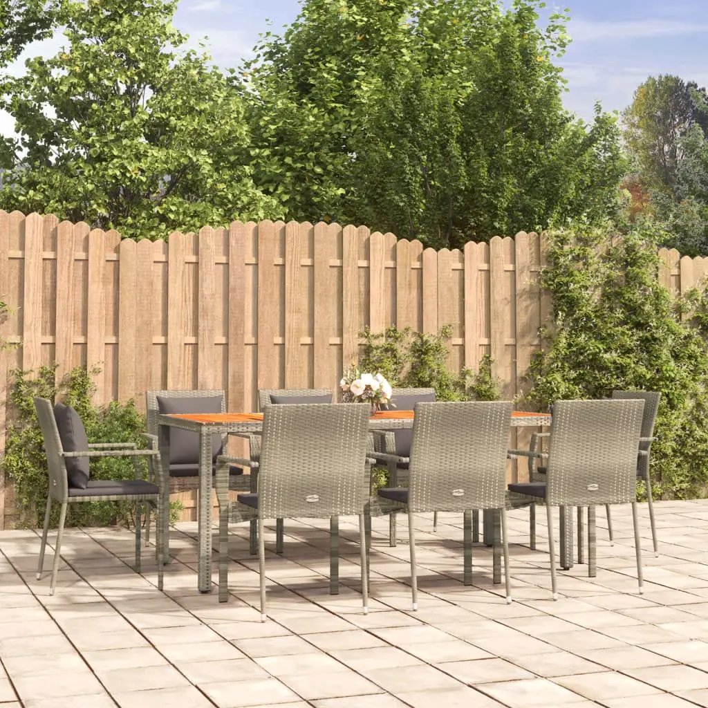 Ensemble à manger de jardin 9 pcs coussins gris résine tressée vidaXL 3184974