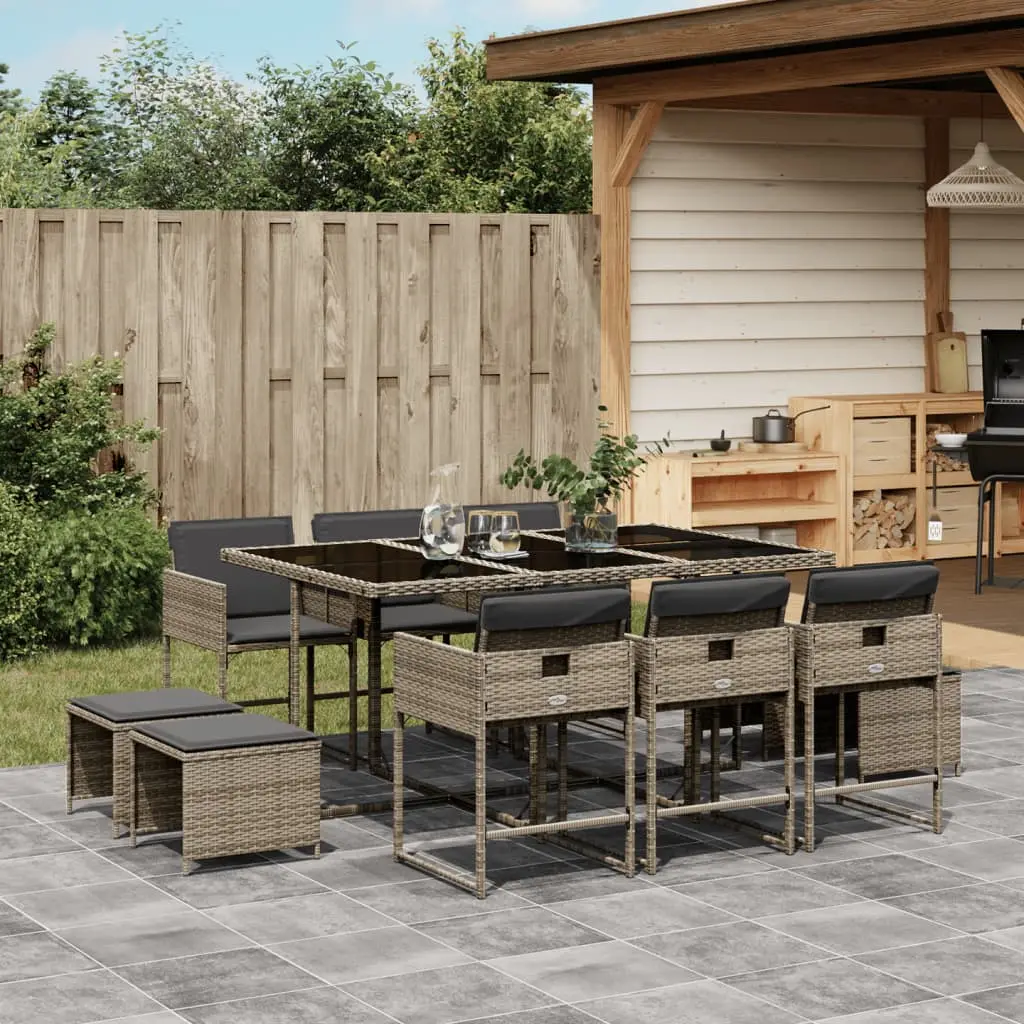Ensemble à manger de jardin 11pcs avec coussins gris poly rotin vidaXL 3278095
