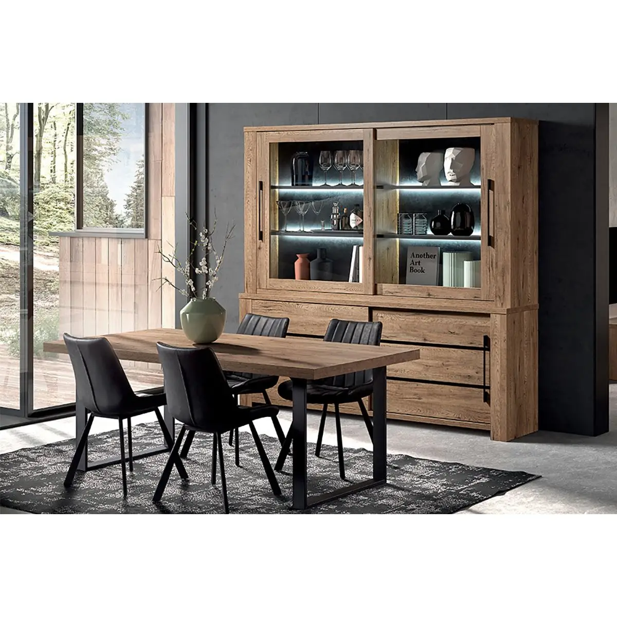 Ensemble Buffet-Vaisselier + Table 170cm Aspect Bois – NILLA