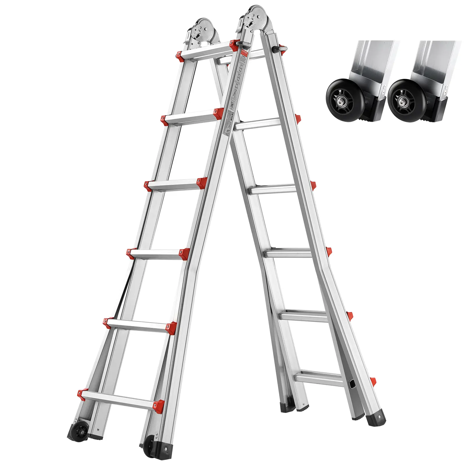 VEVOR Échelle télescopique cadre A 20 pieds (6.1m) aluminium, portable pliable, charge 330 lb (150kg), pour camping-car/toit.