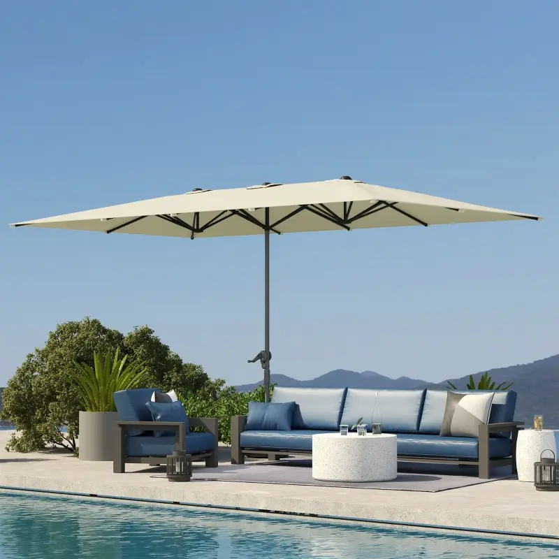 Parasol double aluminium jardin terrasse protection UV50+ 451x264cm blanc crème – ComfortXL Outdoor Living