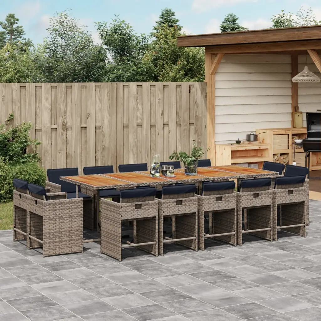 Ensemble à manger de jardin 15 pcs coussins gris résine tressée vidaXL 3211238