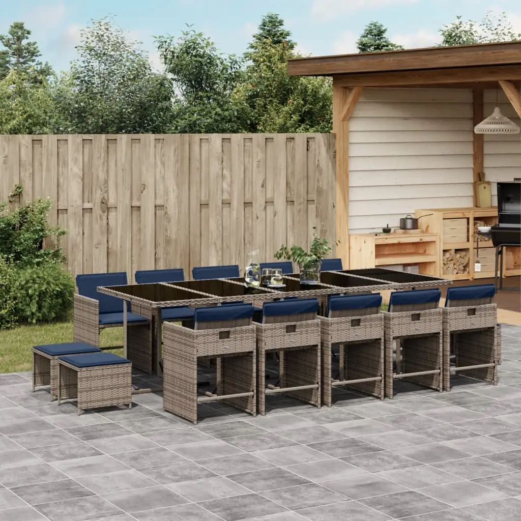 Ensemble à manger de jardin 15 pcs coussins gris résine tressée vidaXL 3277948