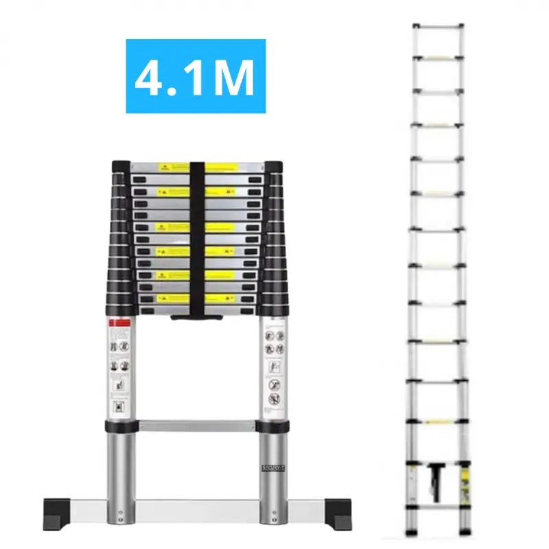 Echelle télescopique aluminium 14 marches H 4,1m avec barre stabilisatrice SECURY-T