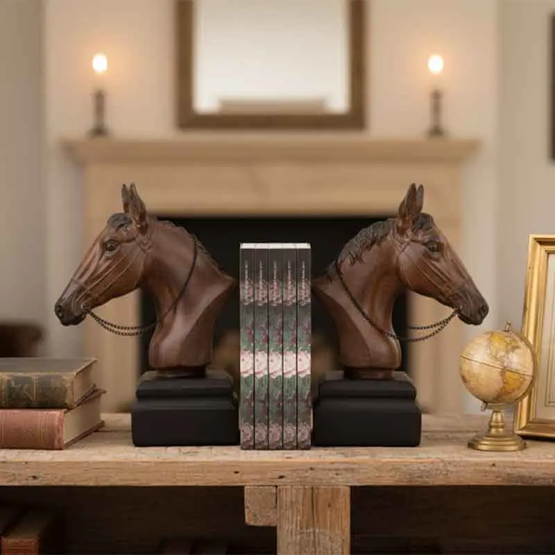 Ensemble 2 serre-livres cheval résine 22x12x29cm