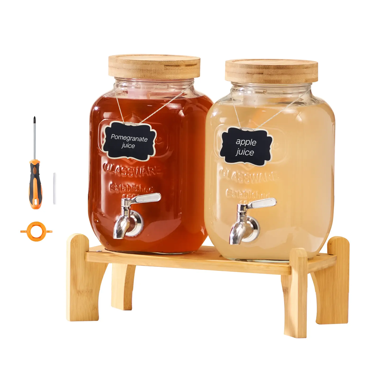 VEVOR Distributeur boissons 3.8L, 2pcs, verre, support, robinet, infuseur, limonade, thé glacé.