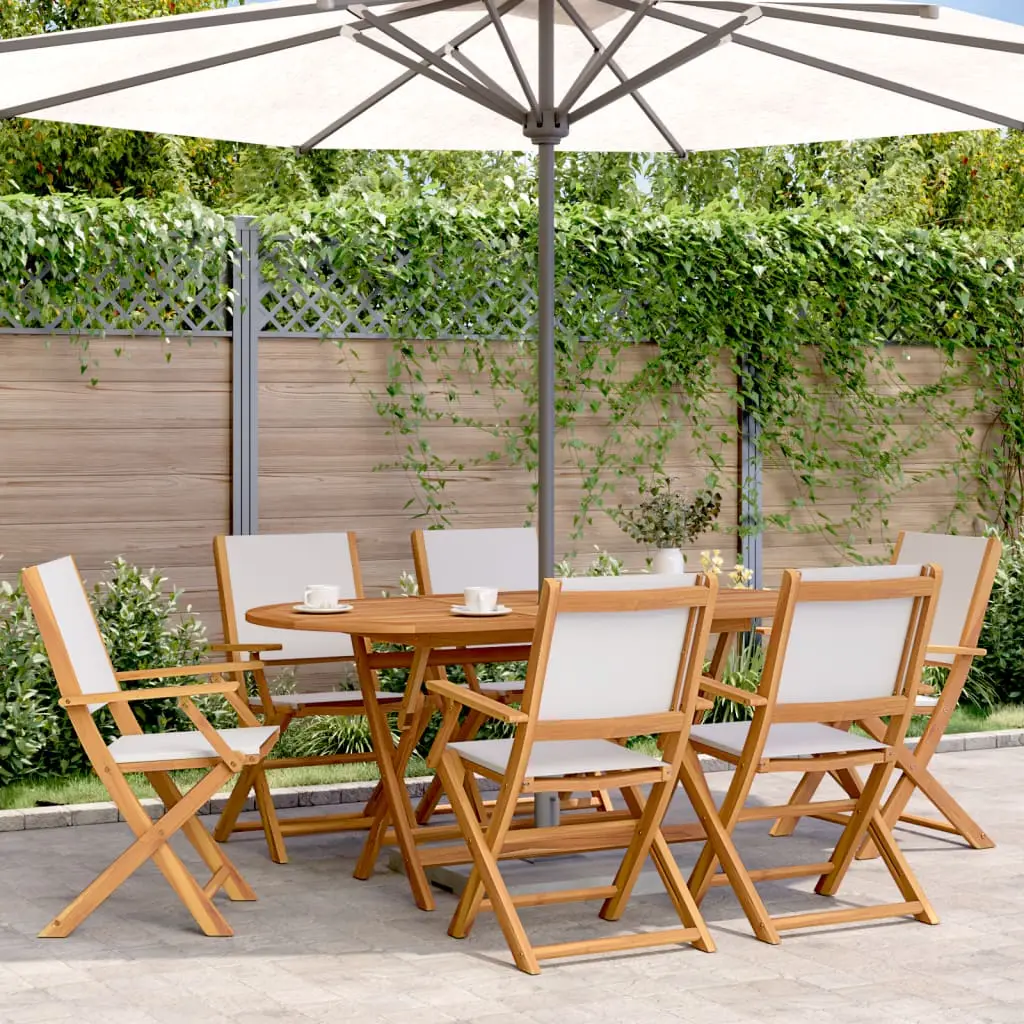Ensemble à manger de jardin 7 pcs blanc crème tissu bois massif vidaXL 3281712