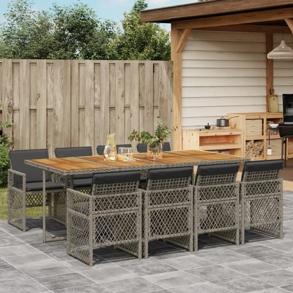 Ensemble à manger de jardin 9 pcs coussins gris résine tressée vidaXL 3210746