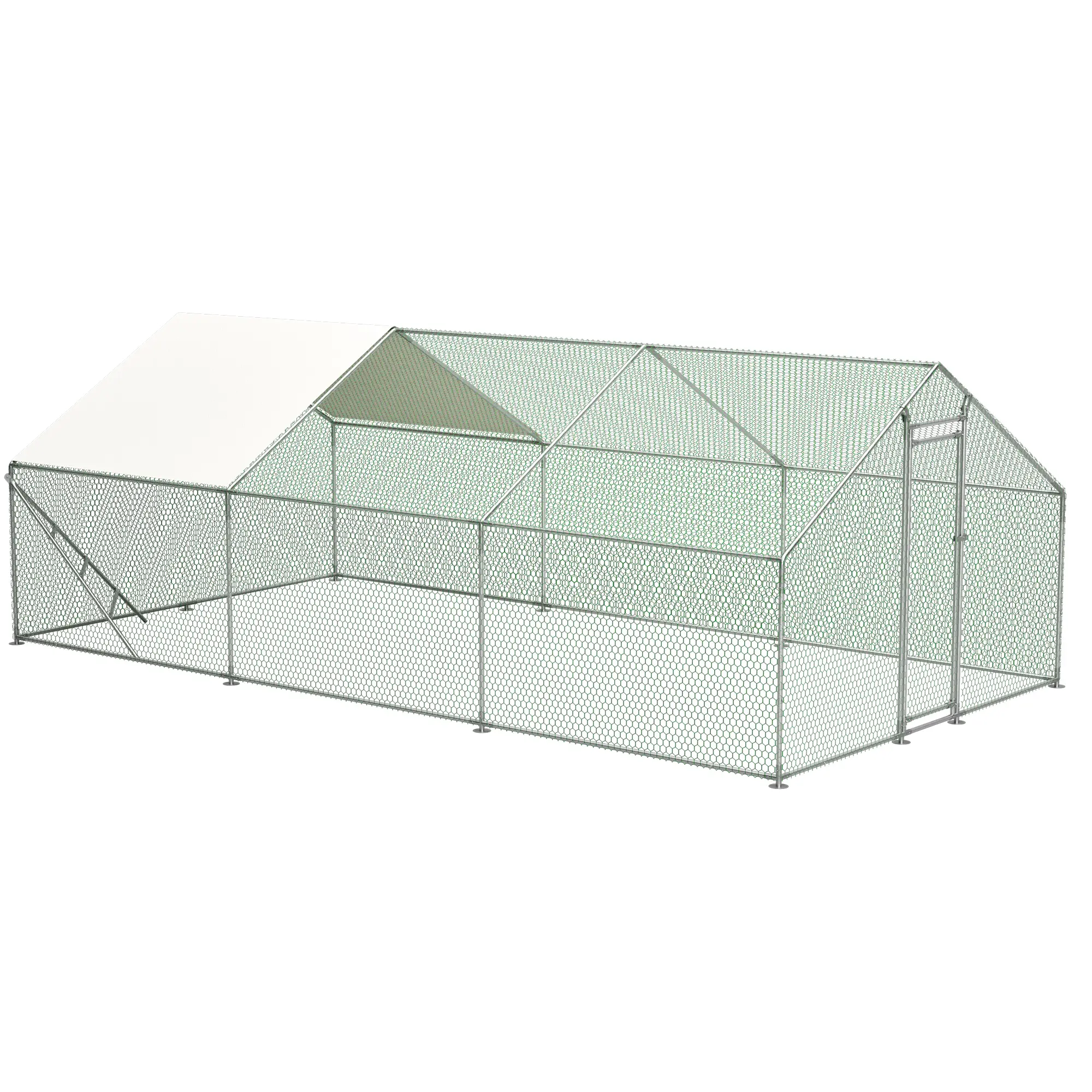 Enclos volailles extérieur 600 x 303 x 200 cm métal galvanisé et acier blanc avec bâche de protection PVC – PANGIVO
