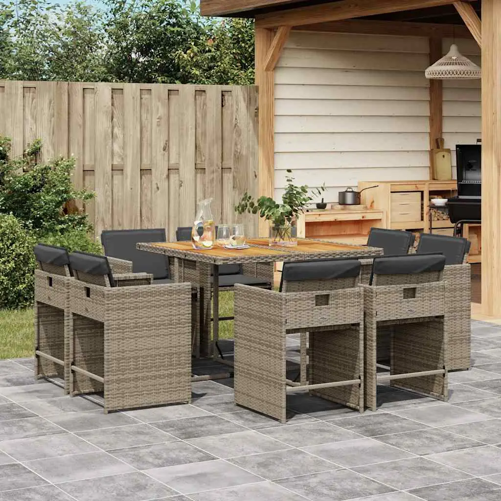 Ensemble à manger de jardin 9 pcs coussins gris résine tressée vidaXL 3211202