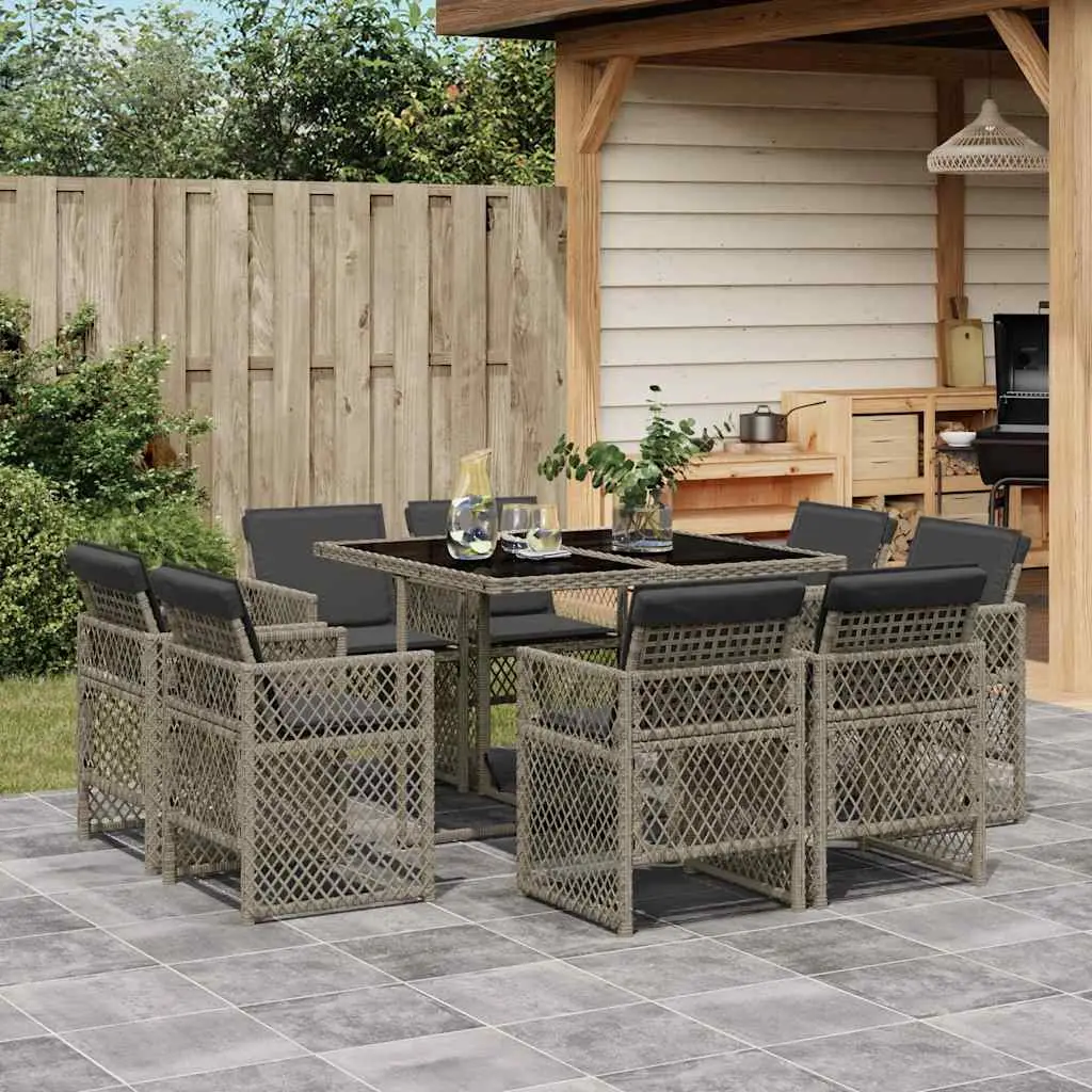 Ensemble à manger de jardin 9 pcs coussins gris résine tressée vidaXL 3210836