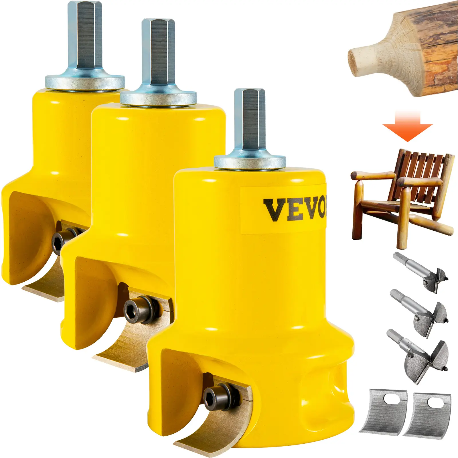 VEVOR Embouts tenonneuse 25,4/38/50,8 mm, tenons coniques alu/acier. Lames courbes, menuiserie.