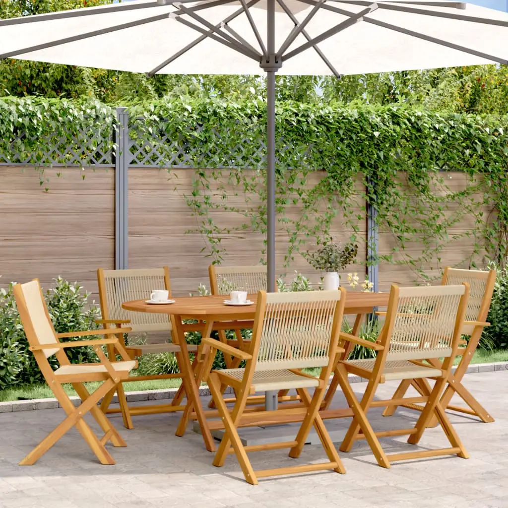 Ensemble à Manger de jardin 7pcs beige polypropylène et bois vidaXL 3281711