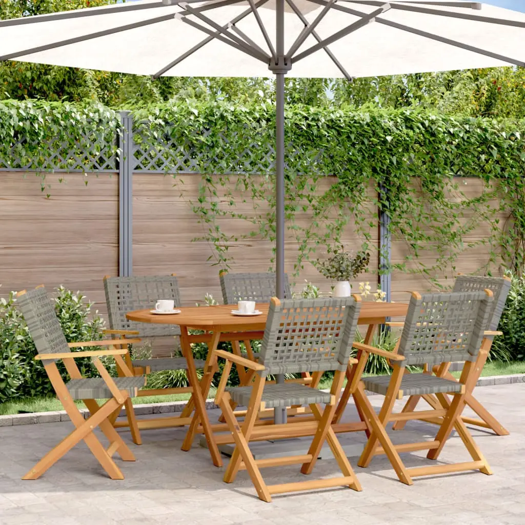 Ensemble à manger de jardin 7 pcs gris rotin et bois massif vidaXL 3281707
