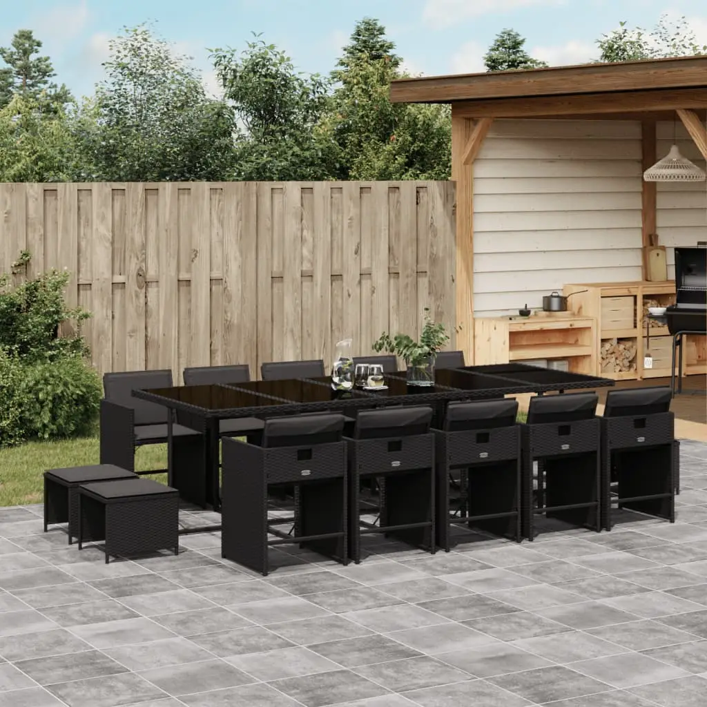 Ensemble à manger de jardin 15 pcs coussins noir résine tressée vidaXL 3211171