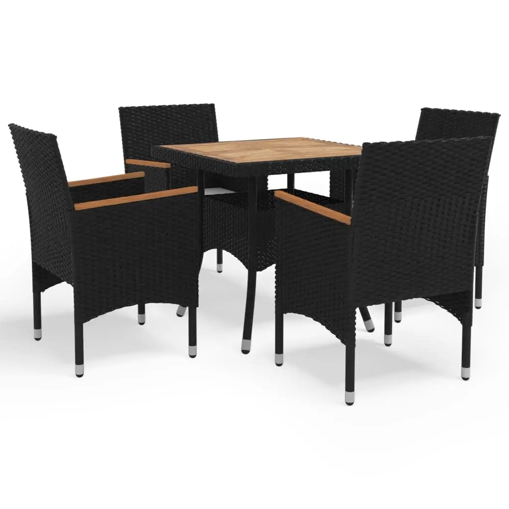 Ensemble à Manger de jardin 5pcs poly rotin et bois solide noir vidaXL 3095923