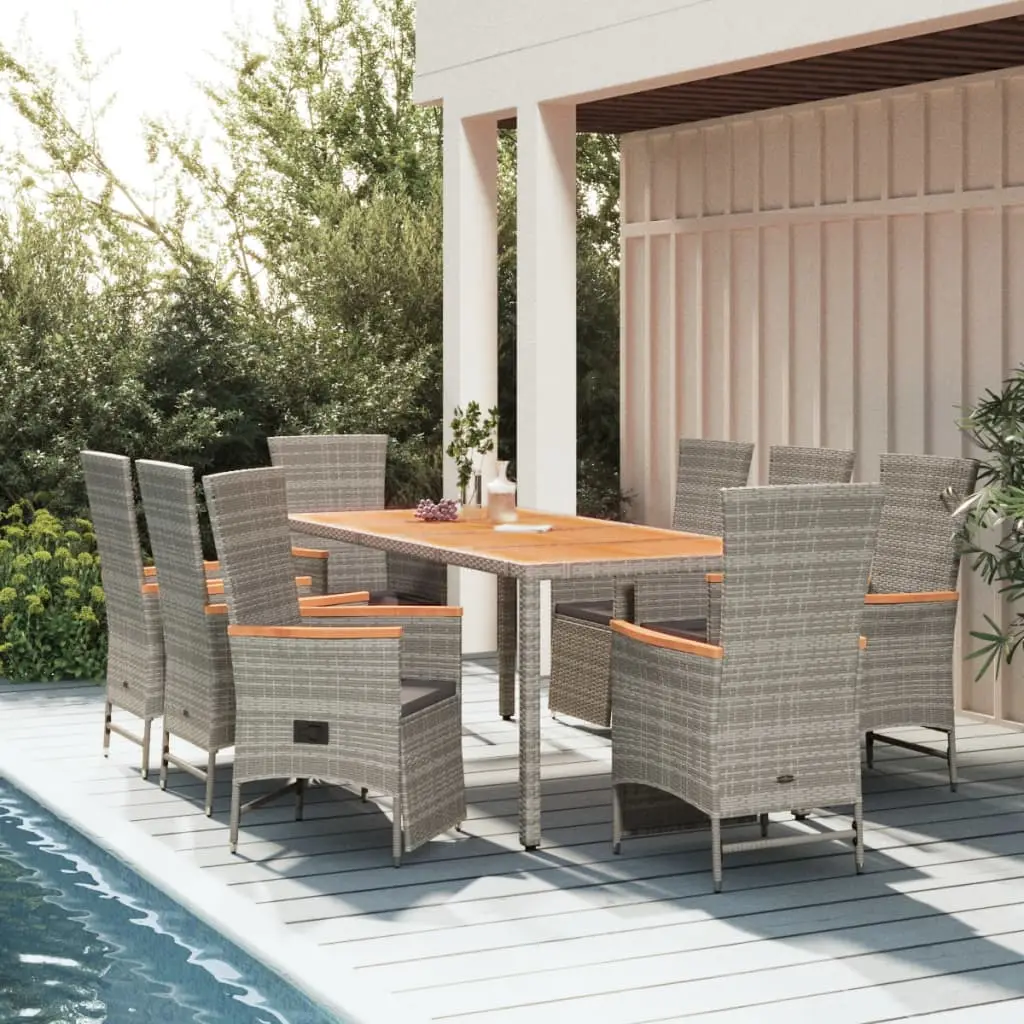 Ensemble à manger de jardin 9 pcs coussins gris résine tressée vidaXL 3157560
