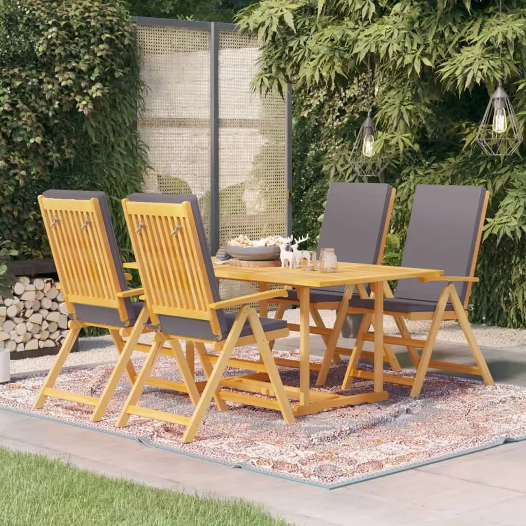 Ensemble à manger de jardin 5pcs coussins gris Bois teck massif vidaXL 3059541