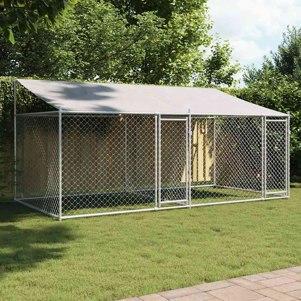 Enclos pour Chien Acier Galvanisé avec Toit pour Jardin Gris 4x2x2m – ComfortXL Outdoor Living