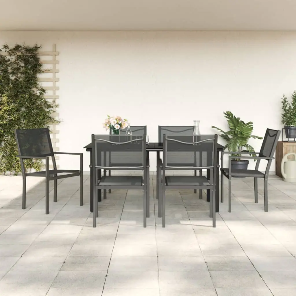 Ensemble à manger de jardin 7 pcs noir textilène et acier vidaXL 3200731