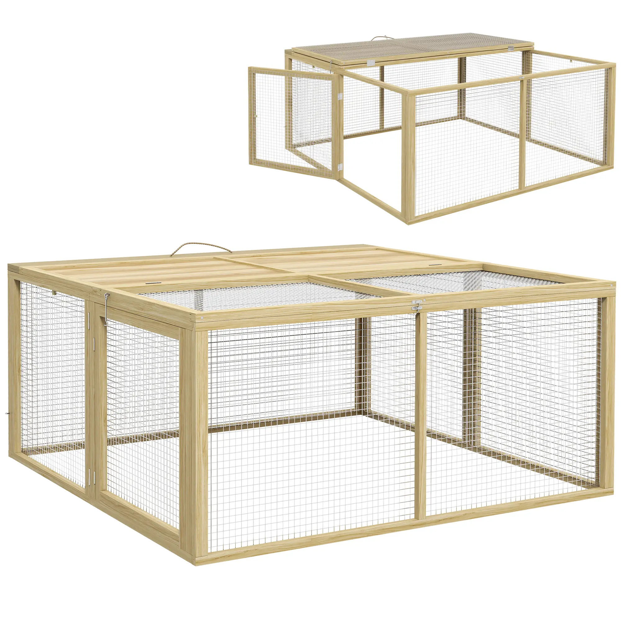 Enclos pour petits animaux en bois naturel 120.0 x 120.0 x 57.0 cm – PANGIVO