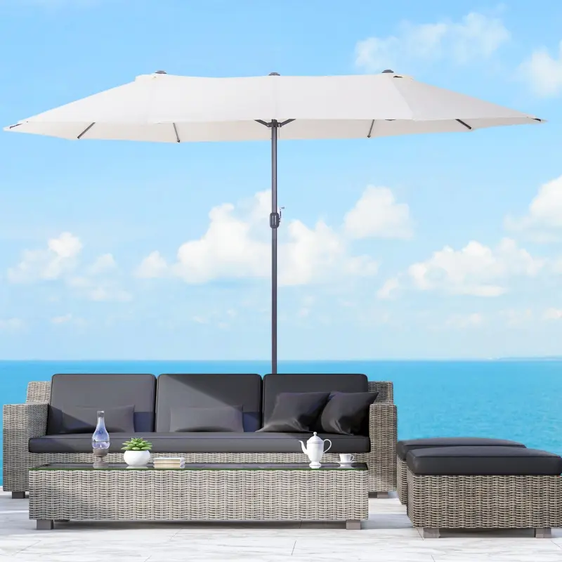 Parasol double polyester pour terrasse ouverture manivelle 455x265cm beige – ComfortXL Outdoor Living