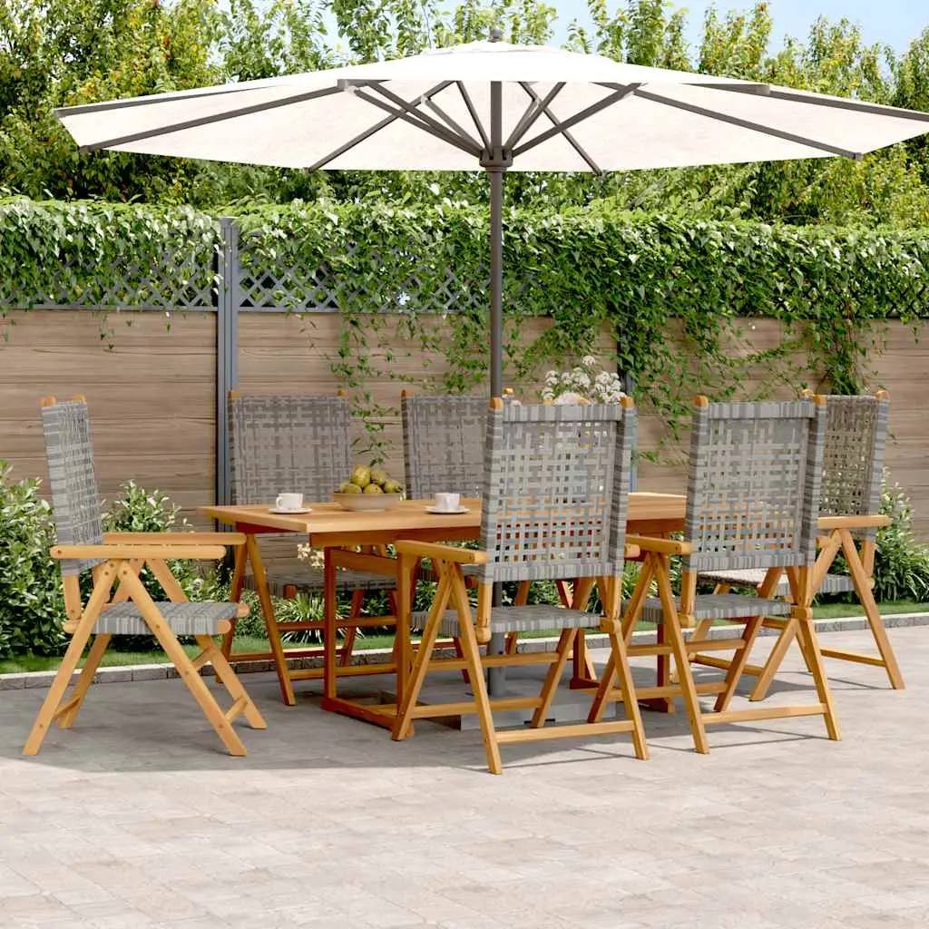 Ensemble à manger de jardin 7 pcs gris rotin et bois massif vidaXL 3281731
