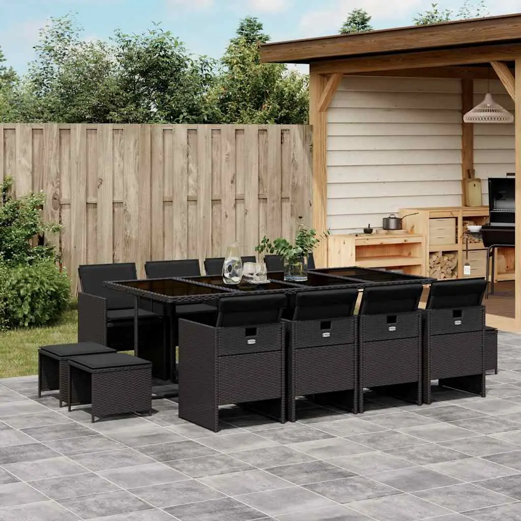 Ensemble à manger de jardin 13 pcs coussins noir résine tressée vidaXL 3210619
