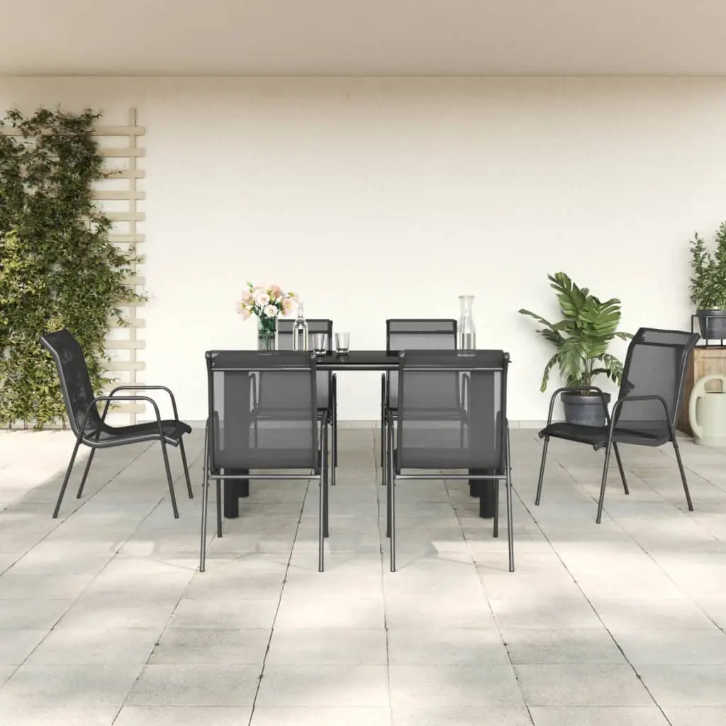 Ensemble à manger de jardin 7 pcs noir textilène et acier vidaXL 3200693