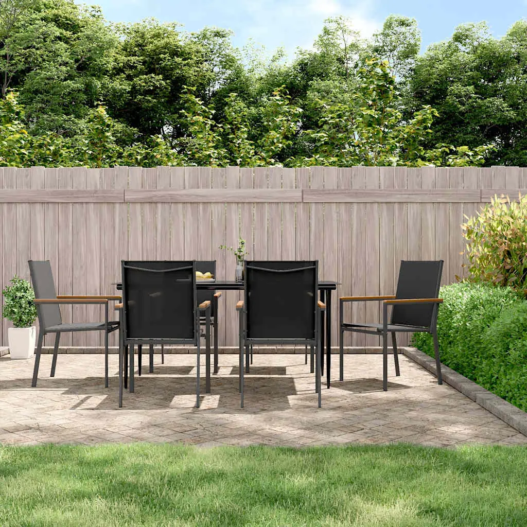 Ensemble à manger de jardin 7 pcs noir textilène et acier vidaXL 3187038
