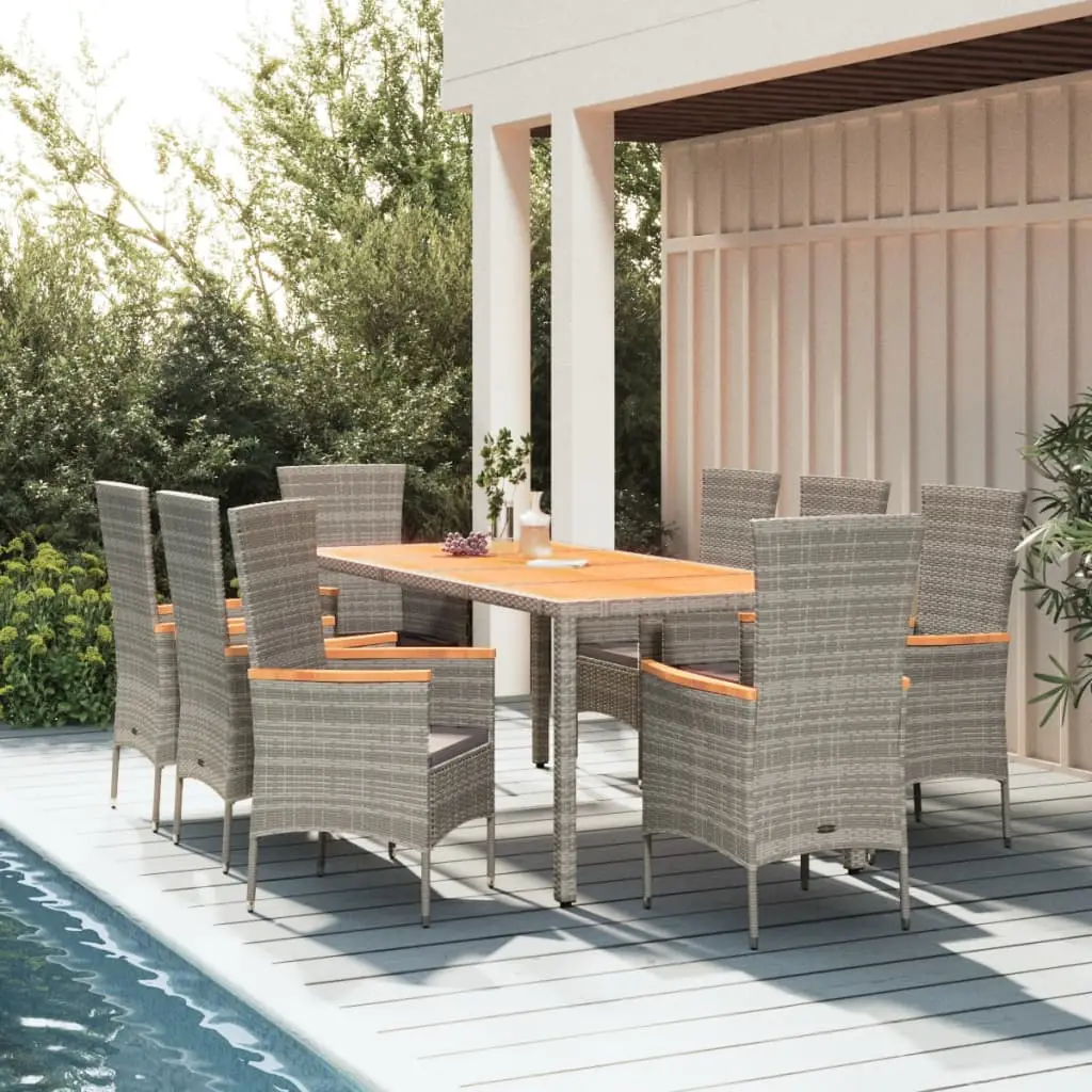 Ensemble à manger de jardin 9 pcs coussins gris résine tressée vidaXL 3157543