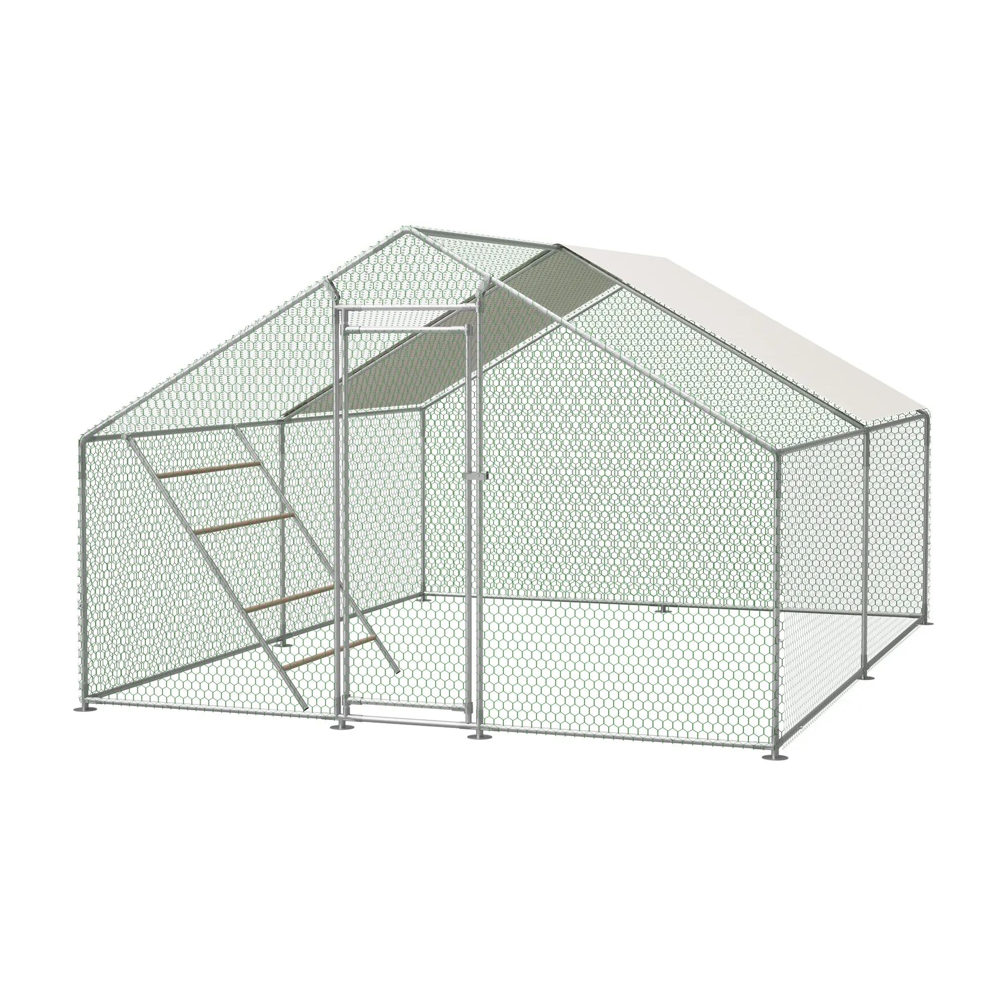 Enclos volailles extérieur 303 x 400 x 200 cm métal galvanisé et PE gris – PANGIVO