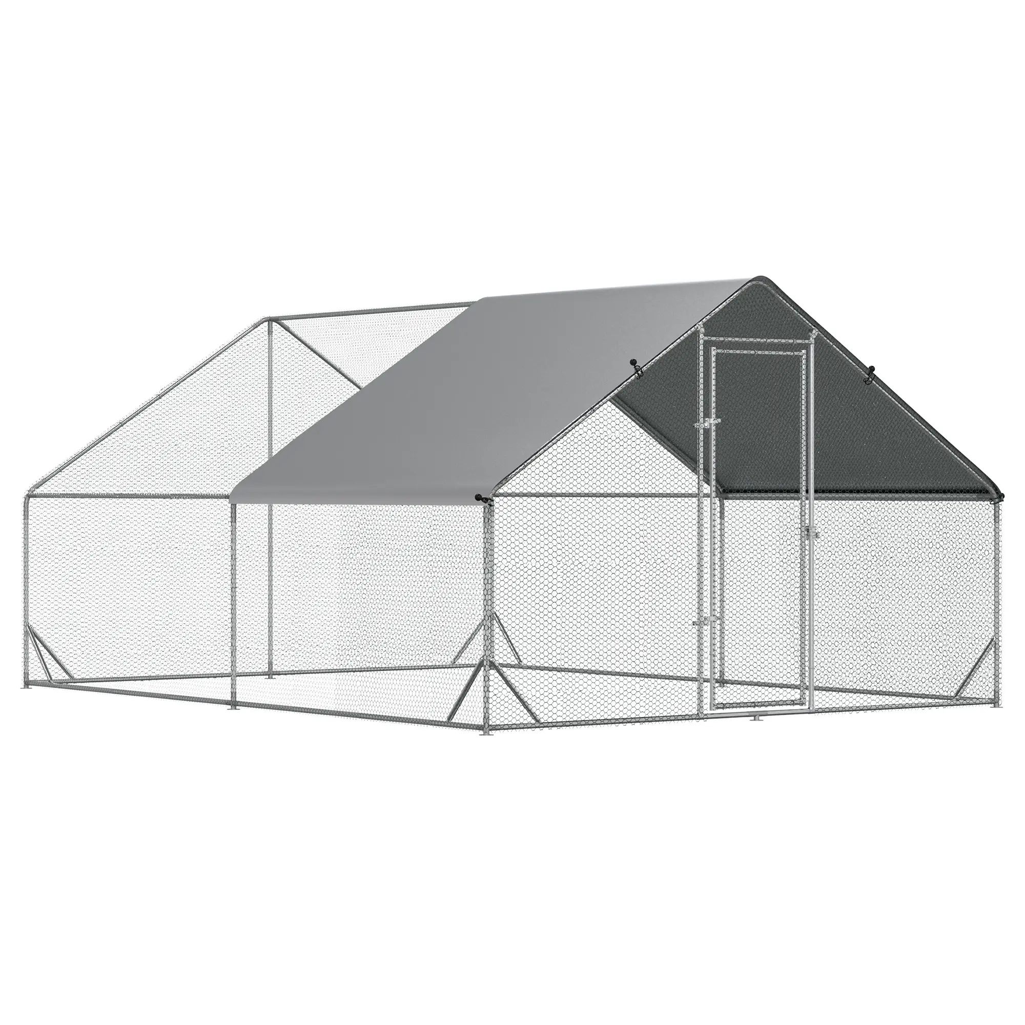 Enclos pour poulailler en acier galvanisé argent 400 x 300 x 200 cm – PANGIVO