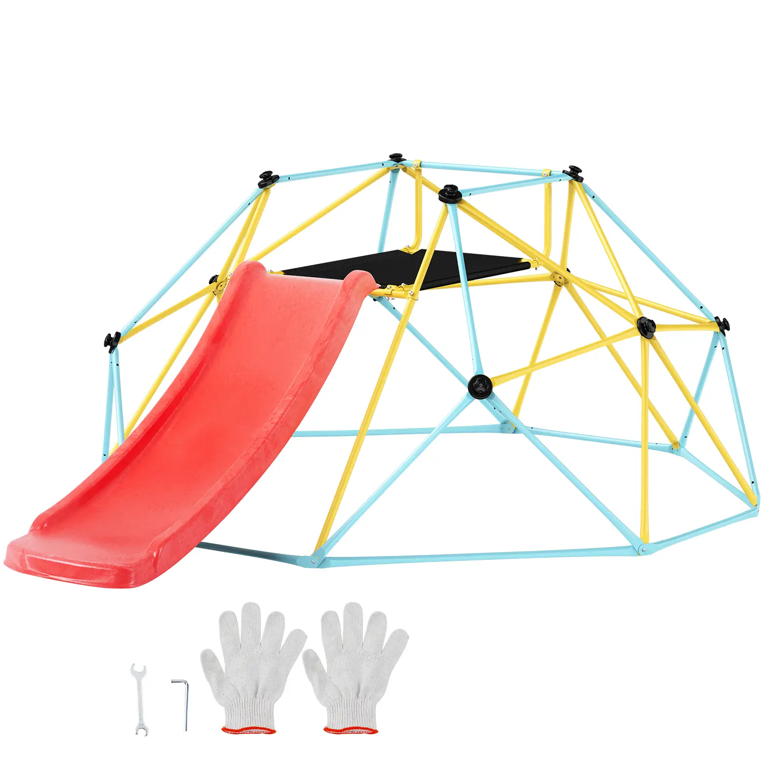 VEVOR Dôme d’escalade géométrique enfants 3-9 ans, 244cm avec toboggan, charge 272kg, pour aire de jeu intérieur/extérieur.