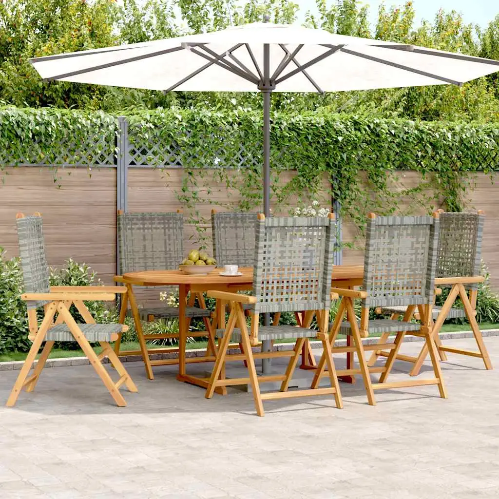 Ensemble à manger de jardin 7 pcs gris rotin et bois massif vidaXL 3281719