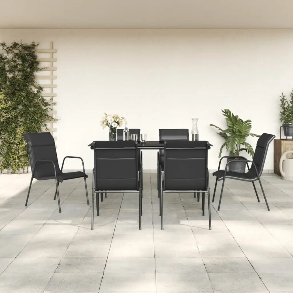 Ensemble à manger de jardin 7 pcs noir textilène et acier vidaXL 3200705