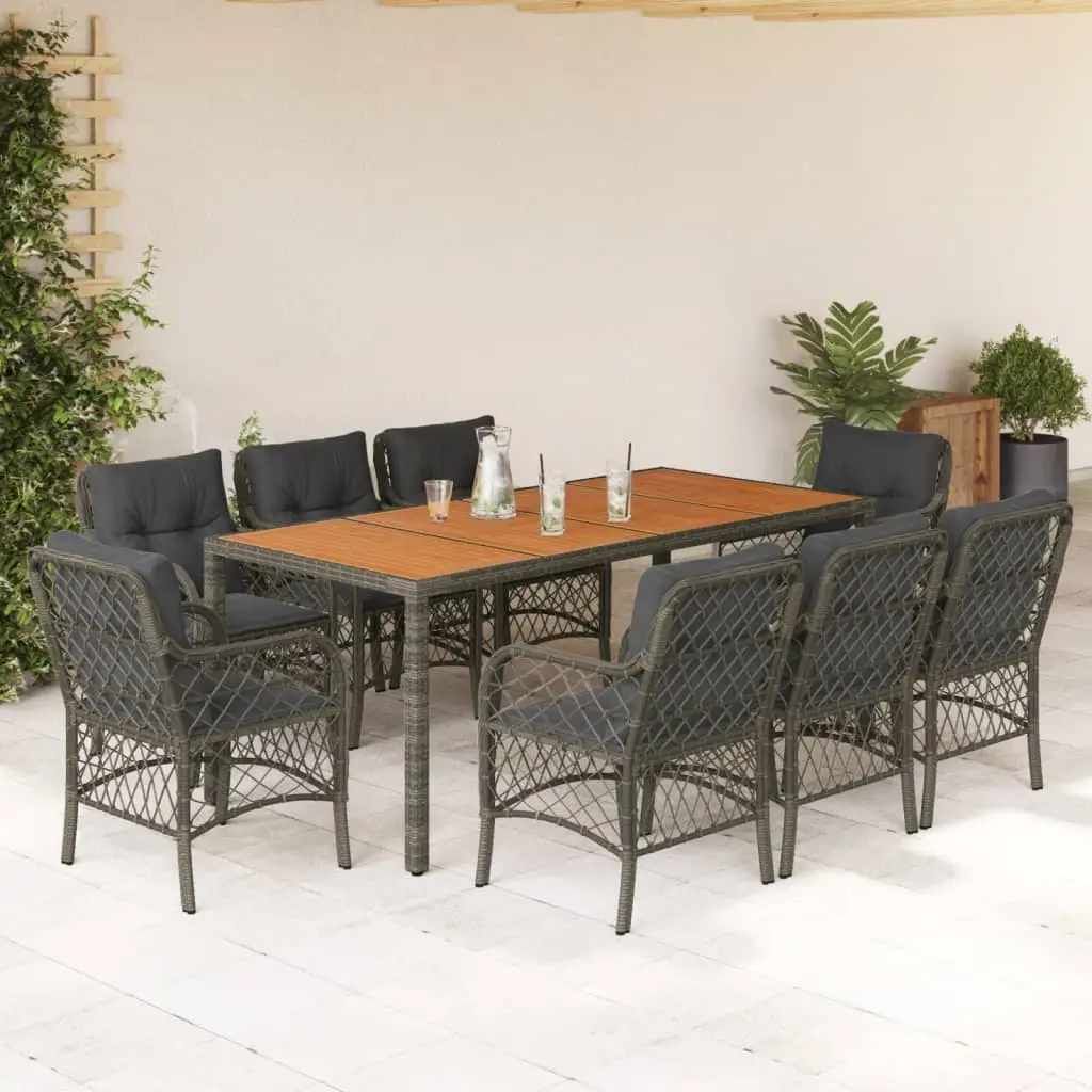 Ensemble à manger de jardin 9 pcs coussins gris résine tressée vidaXL 3212053