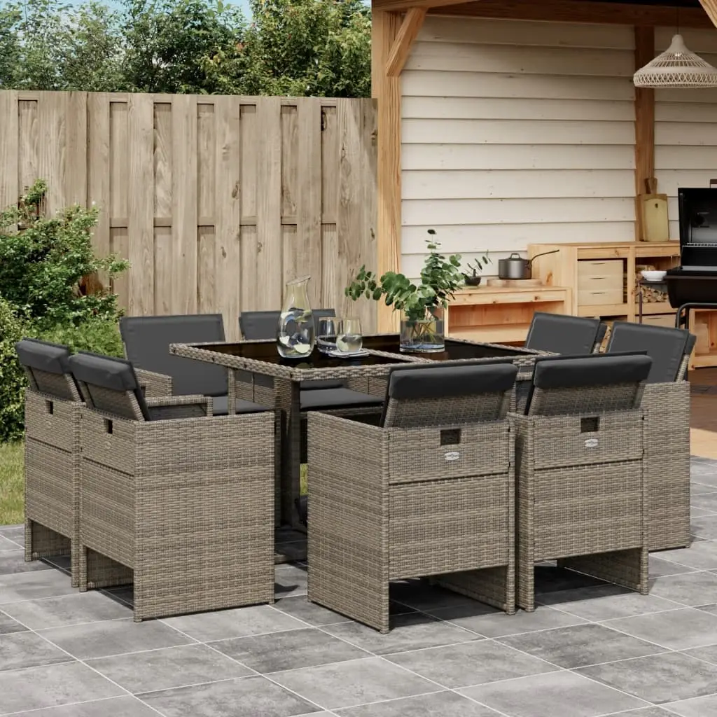 Ensemble à manger de jardin 9 pcs coussins gris résine tressée vidaXL 3210656
